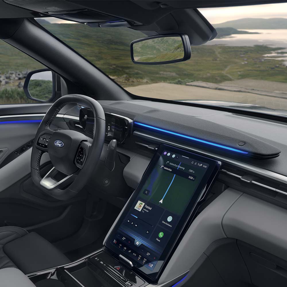 the dashboard of the new all-electric blue explorer